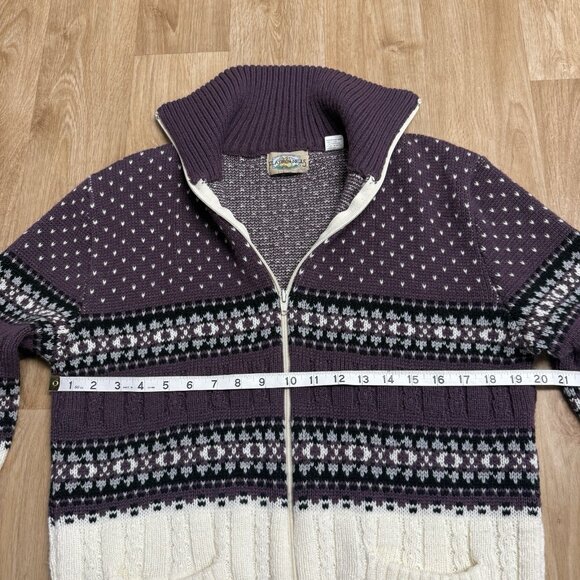 FLATIRON MILLS SWEATER VINTAGE KNIT FULL ZIP WOMENS M NORDIC CREAM PURPLE WINTER - Picture 7 of 9